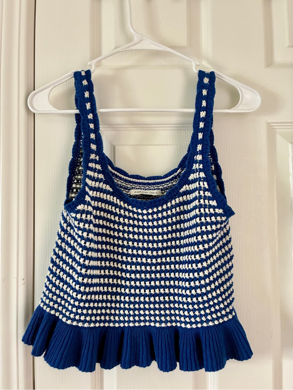 American Eagle Royal Blue & White Crochet Tank